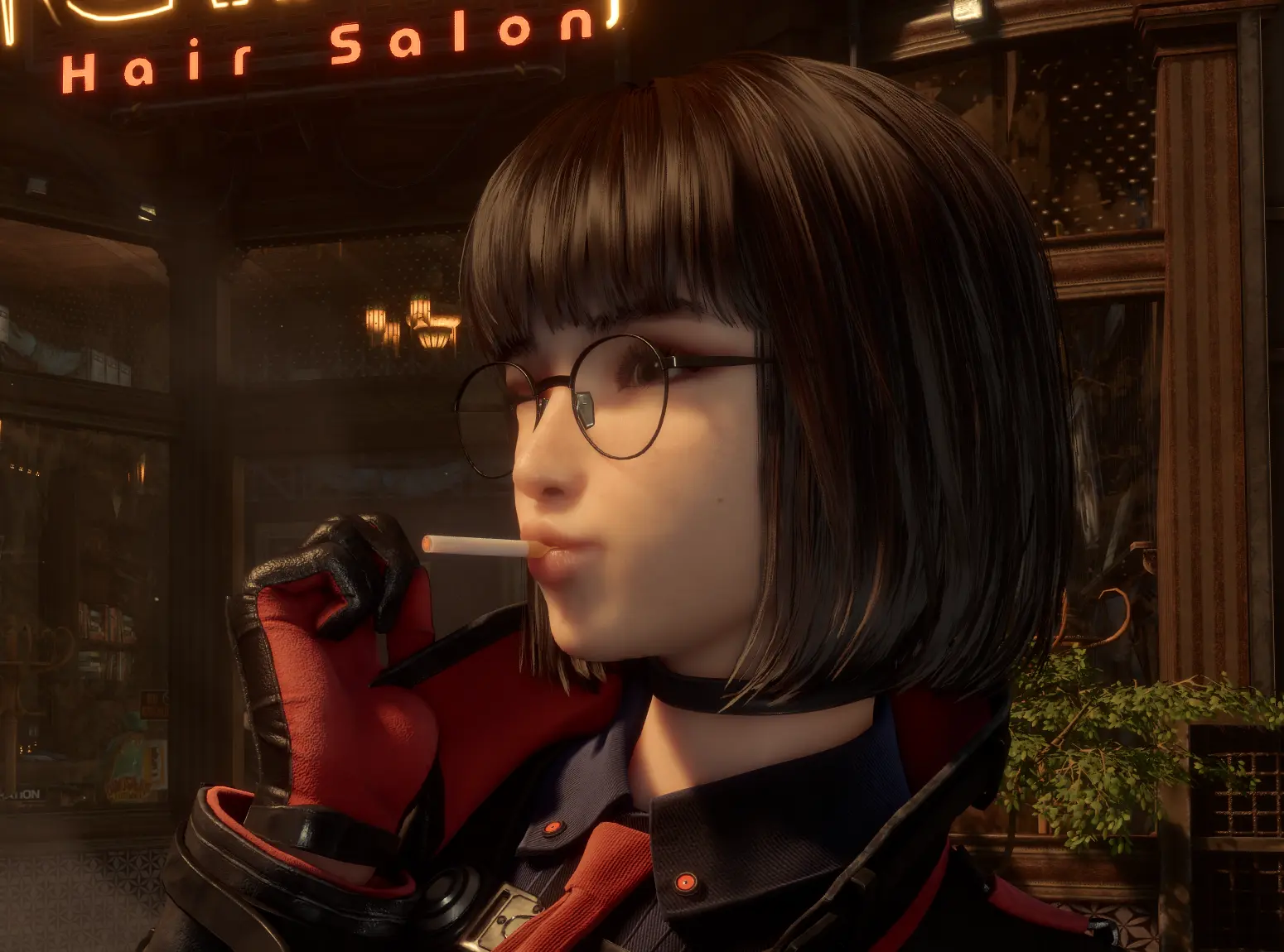 Eve smoking a cigarette