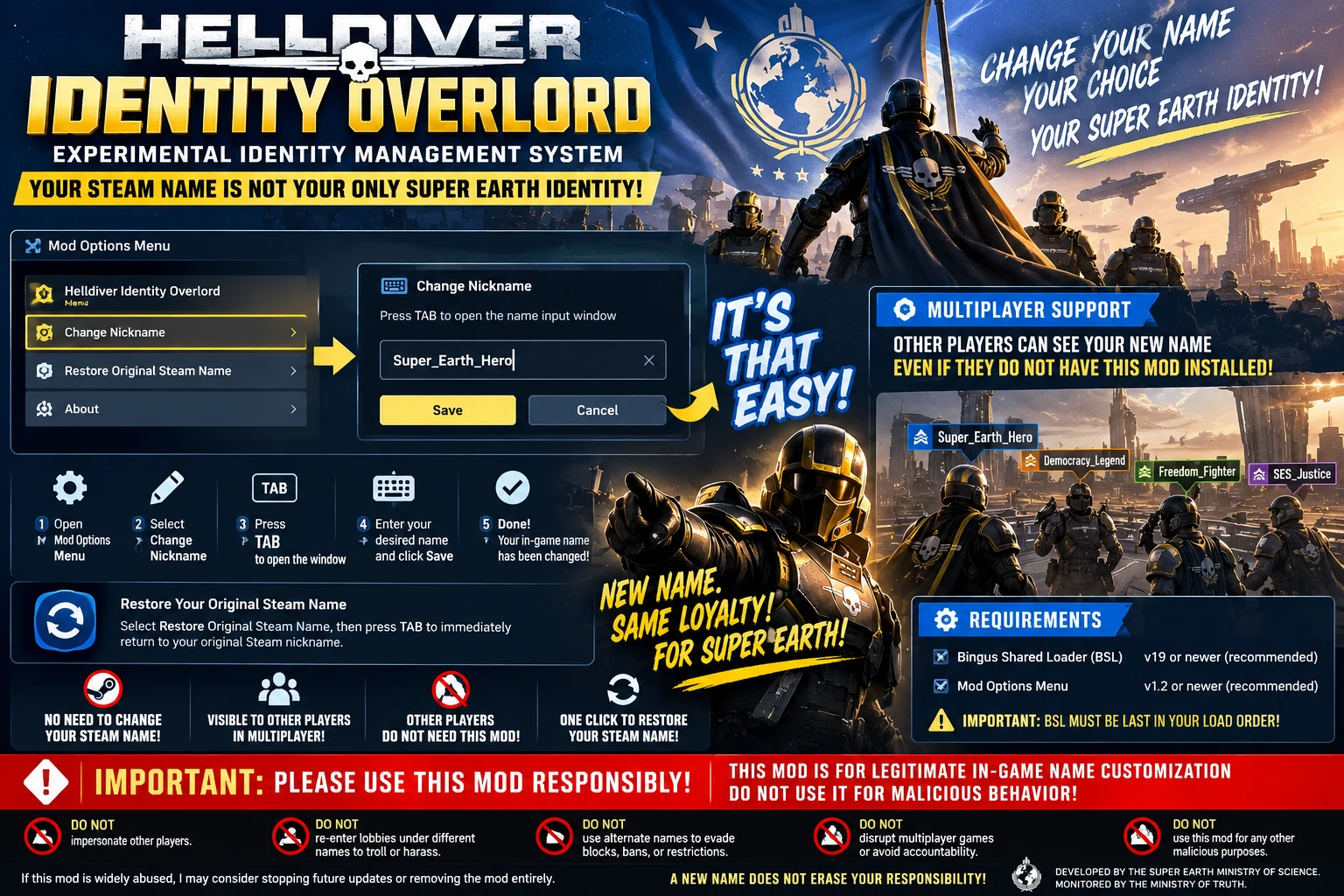 HELLDIVER IDENTITY OVERLORD - Mod for Helldivers 2 | AyakaMods | The ...